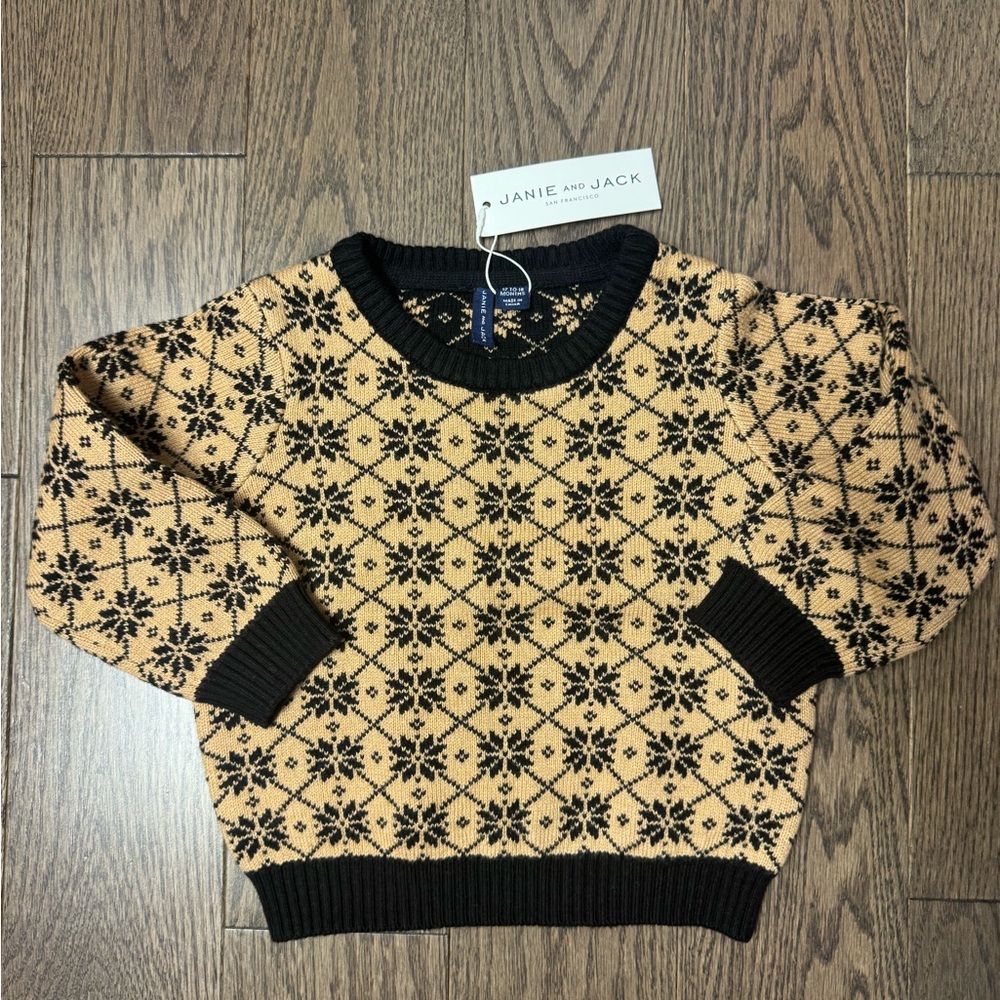 Janie and Jack Black and Tan Fair Isle Knit Sweater size 12/18